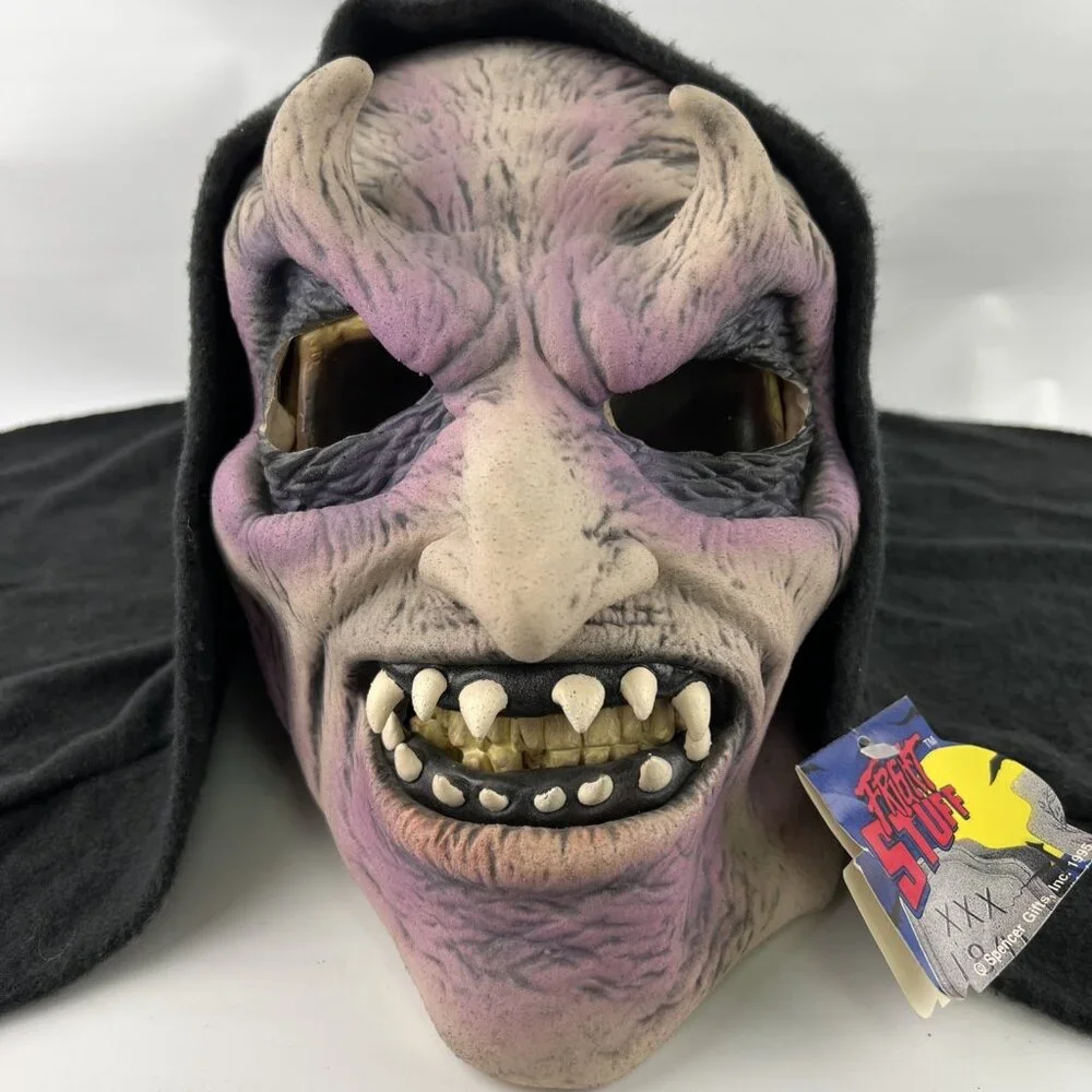 Vintage Spencer Gifts Evil Horned Mask Adult Hooded Style One Size Halloween USA